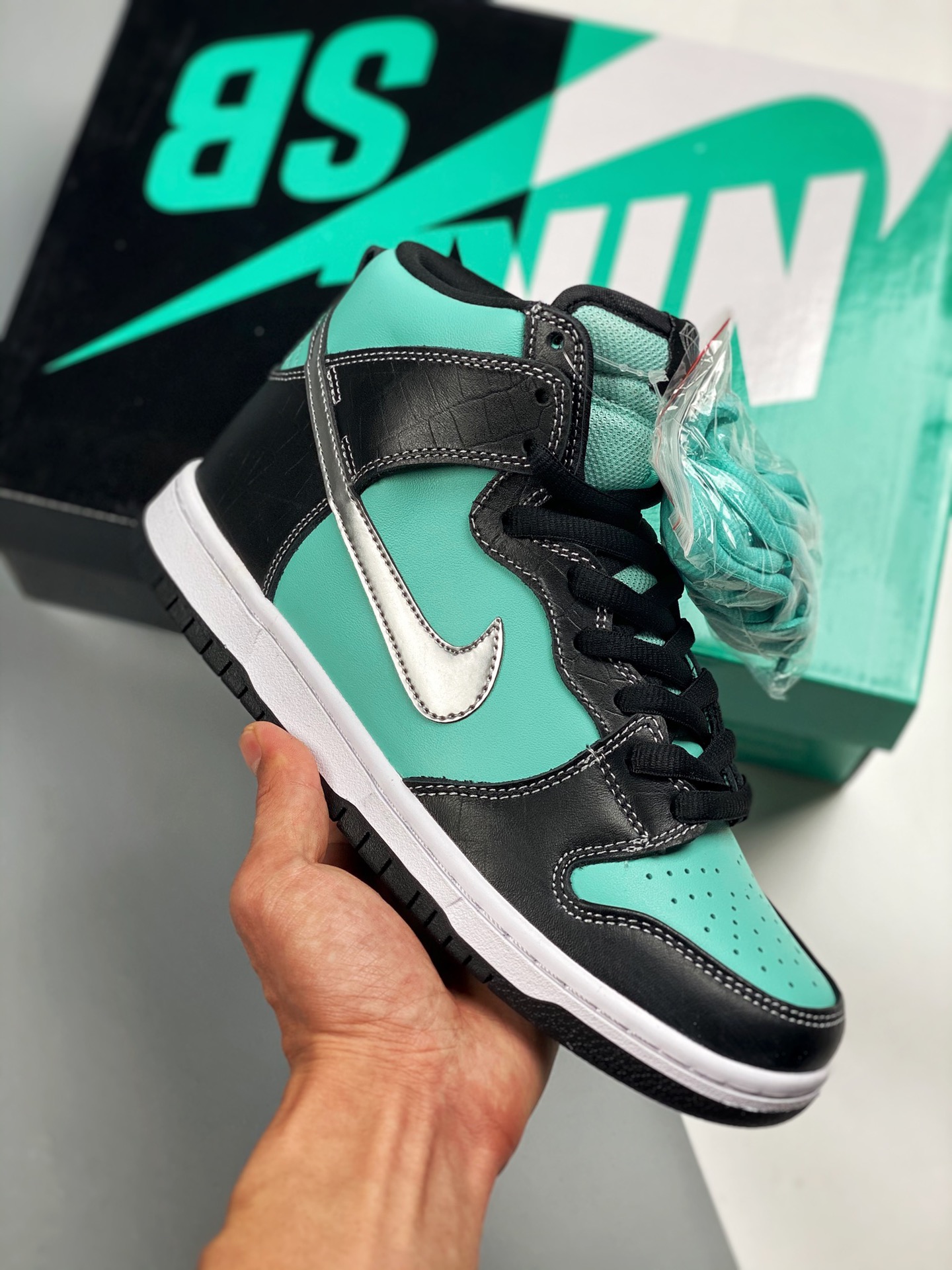 Nike SB Dunk High Diamond verde negro, producción original de gran fábrica #Etiqueta tejida de fábrica original, coinci…