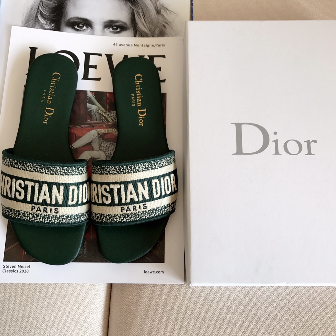 Buy
 Dior Shoes Slippers Embroidery Genuine Leather Rubber Spring/Summer Collection Beach