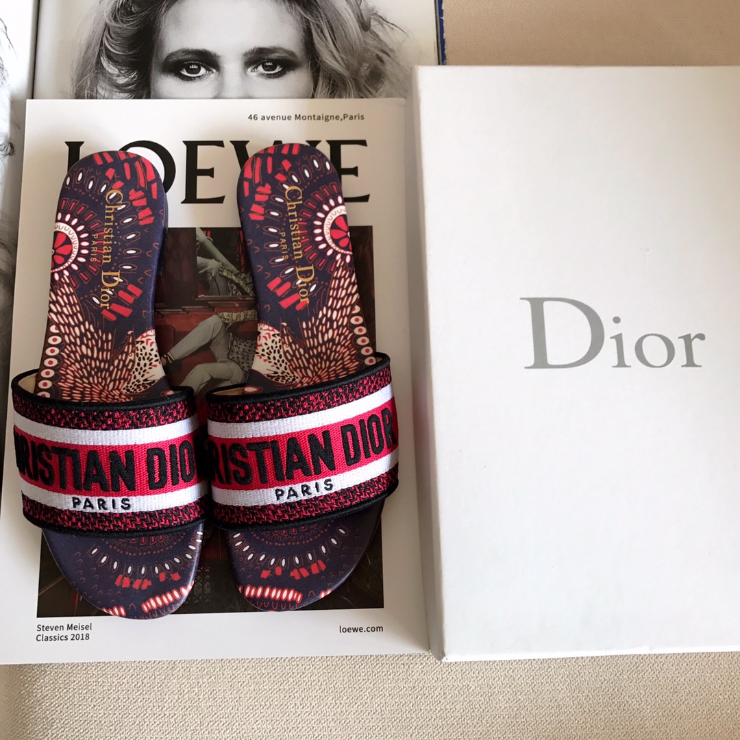 Dior Luxury
 Shoes Slippers Embroidery Genuine Leather Rubber Spring/Summer Collection Beach