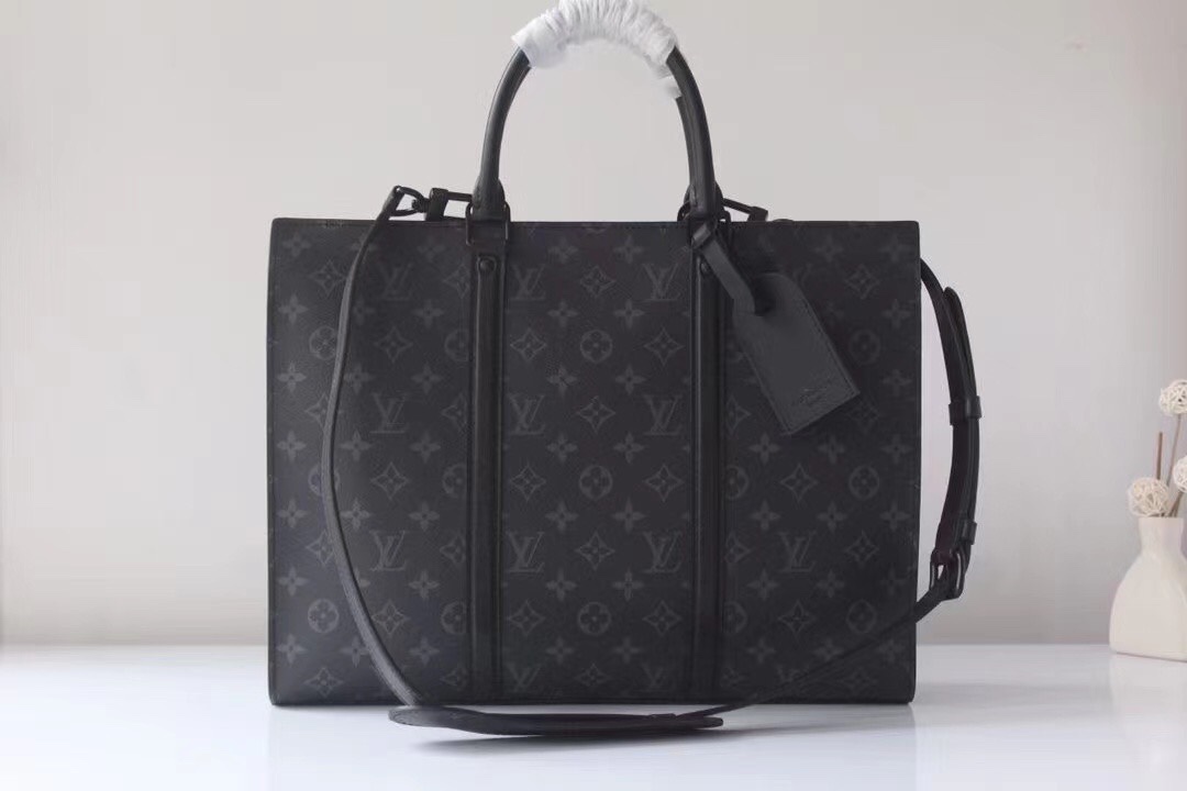 Louis Vuitton LV Sac Plat Bags Briefcase Black Men Monogram Canvas Casual