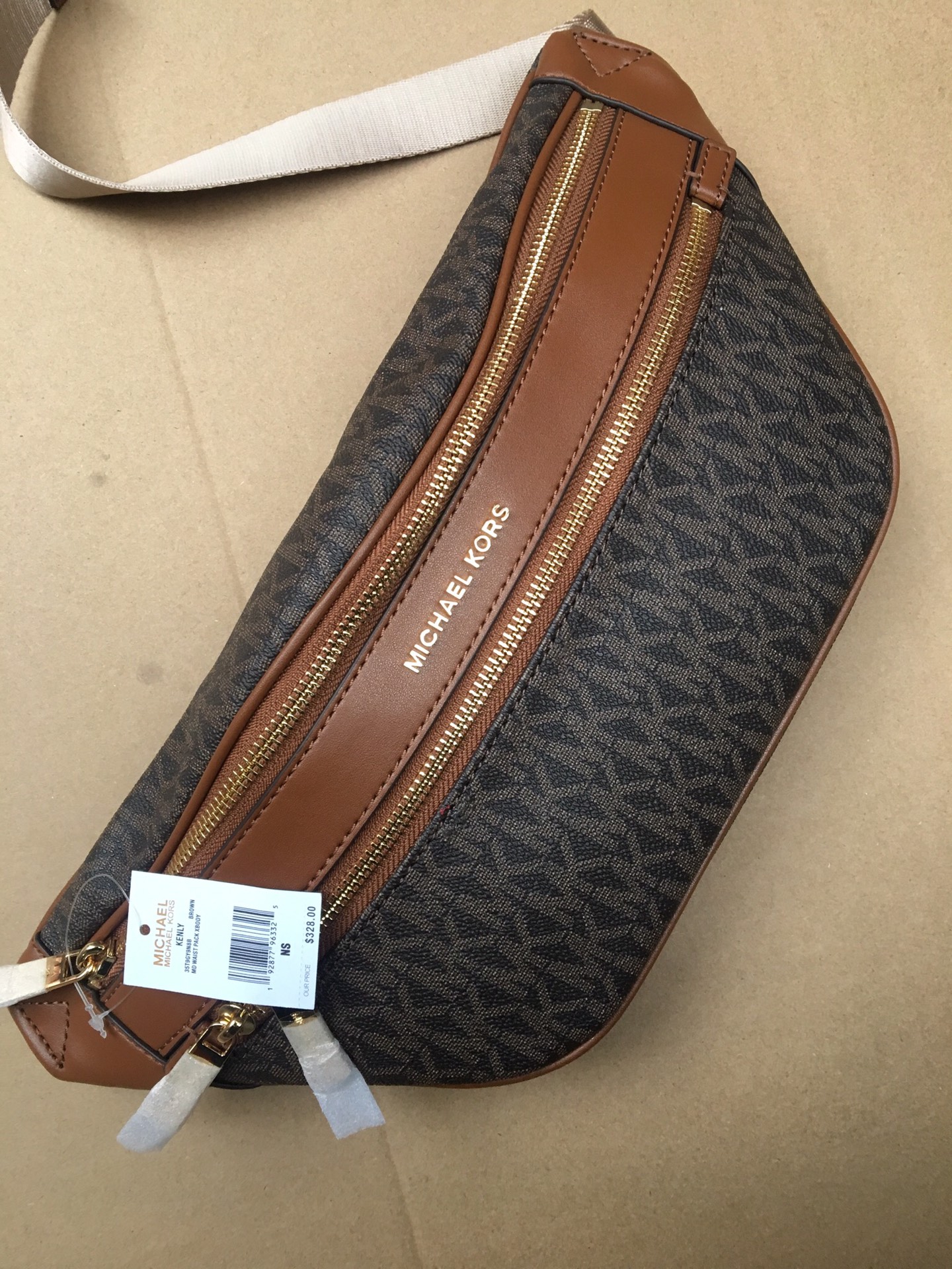 Michael Kors Michael kors mk新款 老花男女士腰包，棕色，白色，尺寸36×15×6