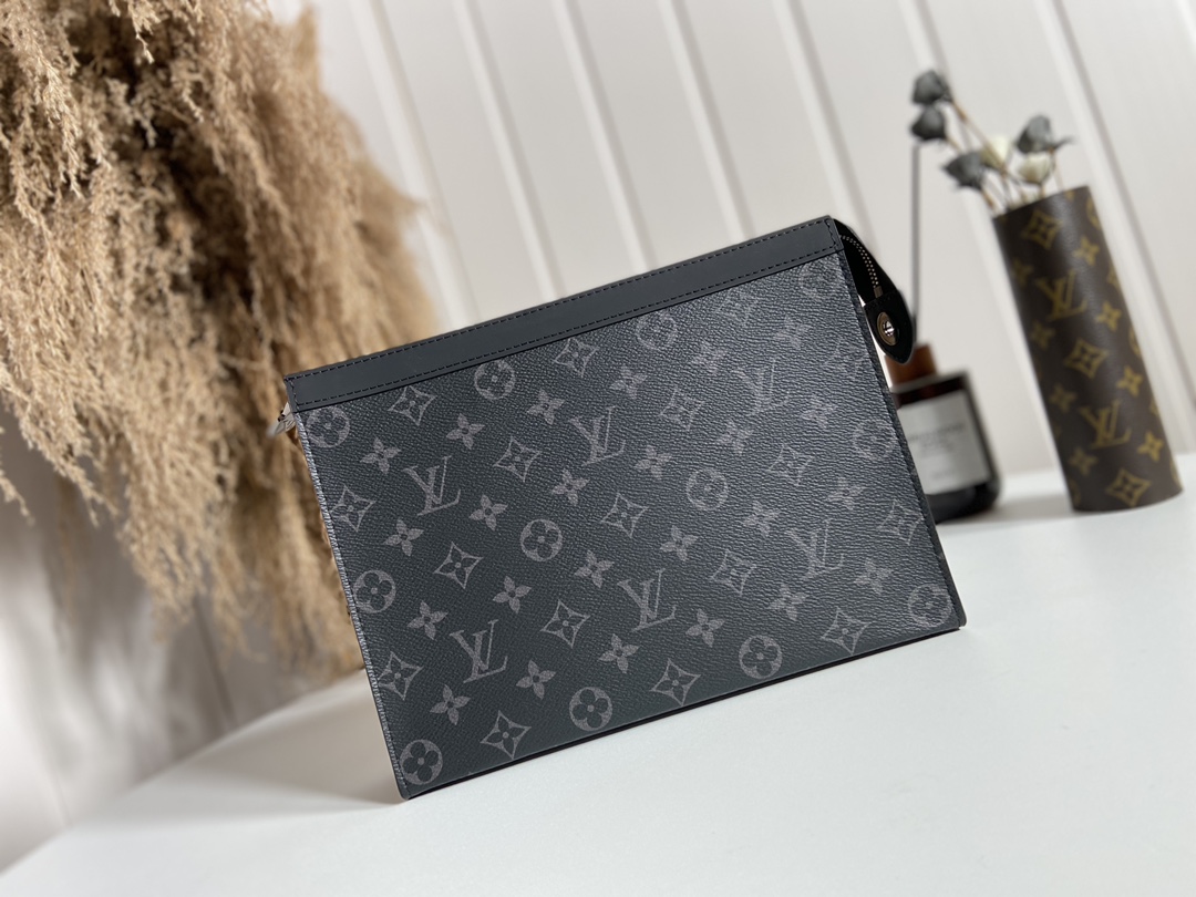 Louis Vuitton Bags Handbags Black Grey Silver Monogram Eclipse Canvas Cowhide Fabric Pochette M61692