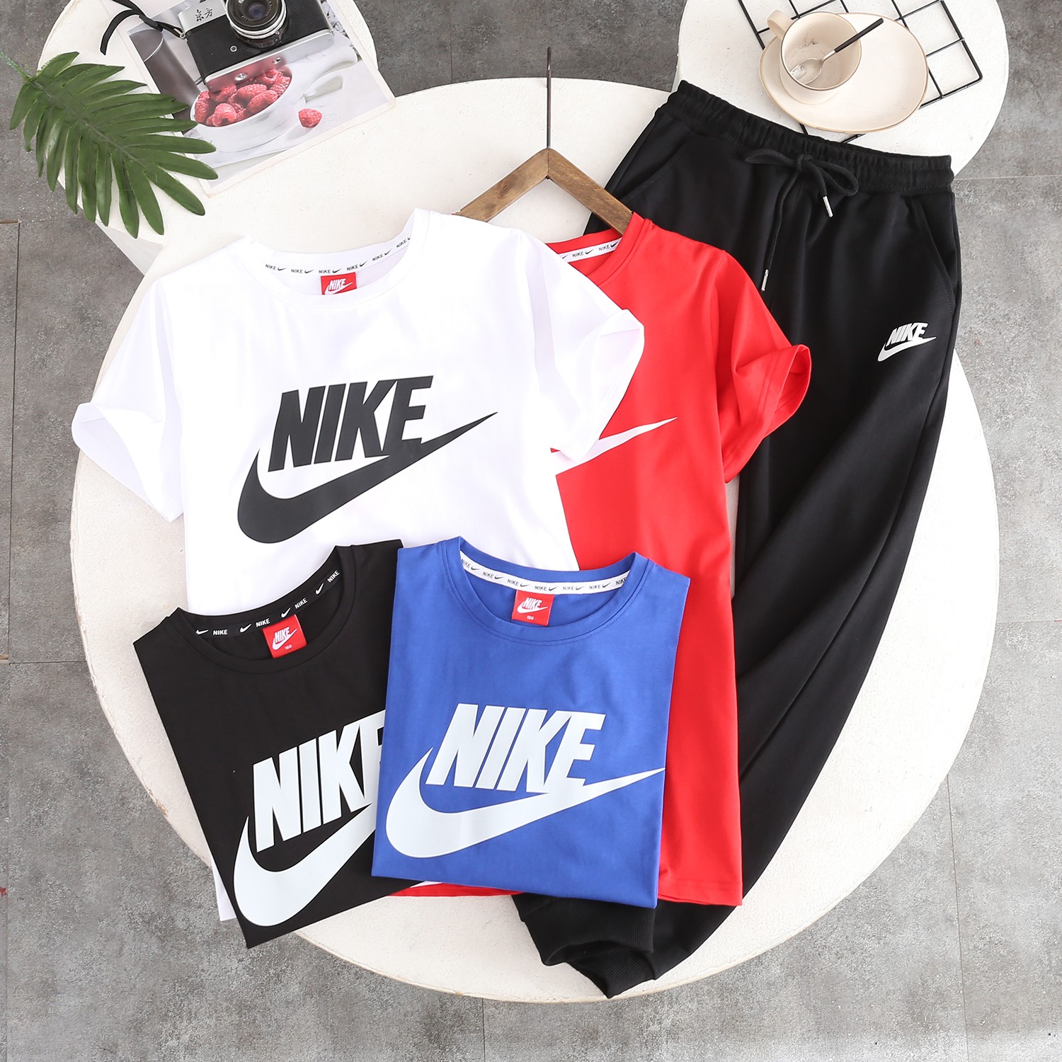 Nike Clothing Pants & Trousers T-Shirt Two Piece Outfits & Matching Sets Black Blue Purple Red White Printing Kids Unisex Cotton Spring/Summer Collection Short Sleeve