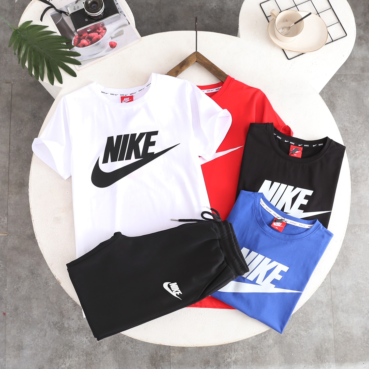 Nike Clothing Pants & Trousers Shirts & Blouses T-Shirt Two Piece Outfits & Matching Sets Cotton Ice Porcelain Summer Collection Short Sleeve
