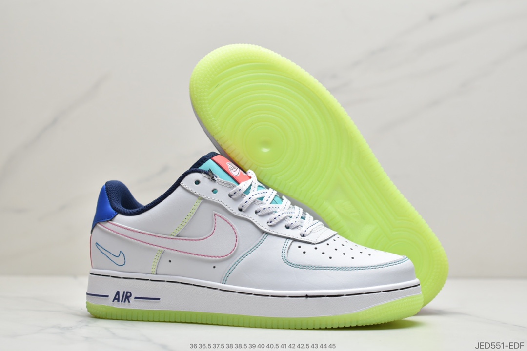 150 耐克Nike Air Force 1 ”07 Low”Outside The Lines”空军一号经典百搭休闲运动板鞋“白绿宝蓝双钩手稿小亡灵节”CV2421-100