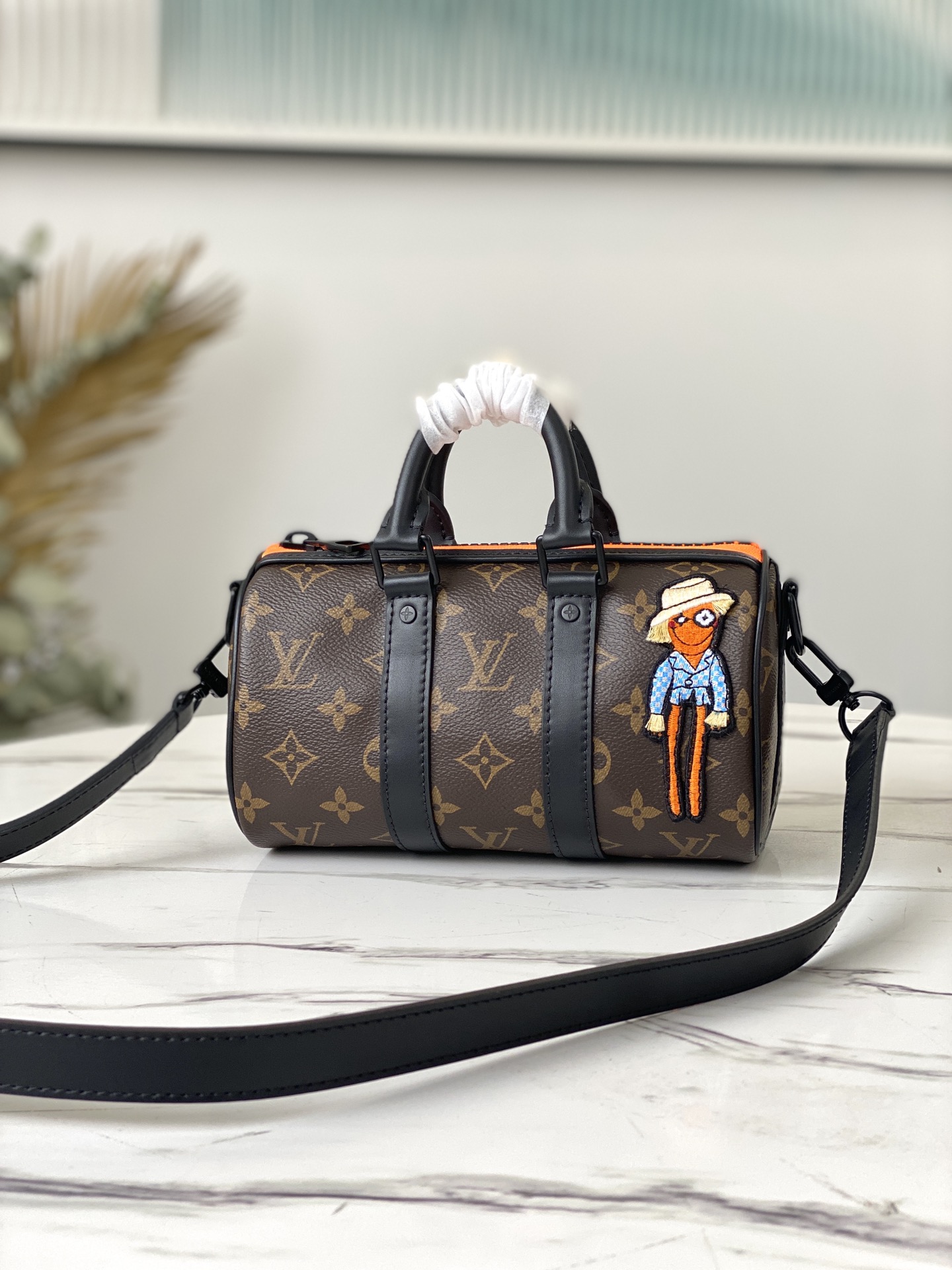 How to Find Designer Replica
 Louis Vuitton LV Keepall Handbags Travel Bags Black Orange Embroidery Men Monogram Canvas M80201