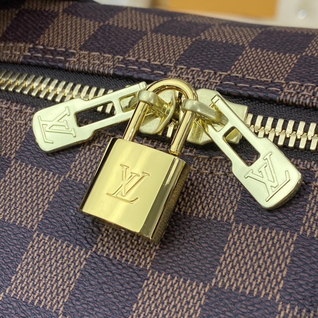 Louis Vuitton LV Keepall Travel Bags Black Grid Coffee Color Gold Damier Azur Canvas Cotton Cowhide n41426