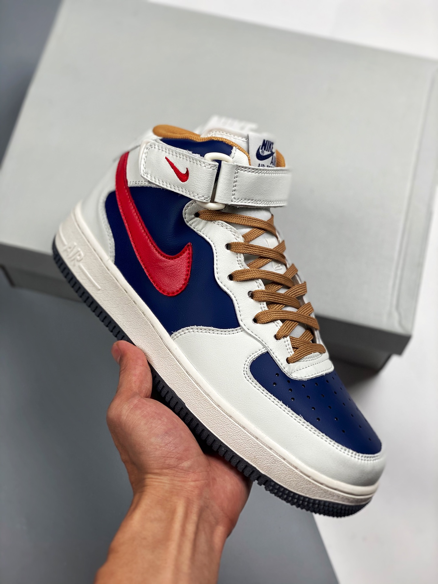 Air Force 1 MID Azul Naranja, horma y plantilla originales, auténtico Air Force, canal de comercio exterior, amortiguac…