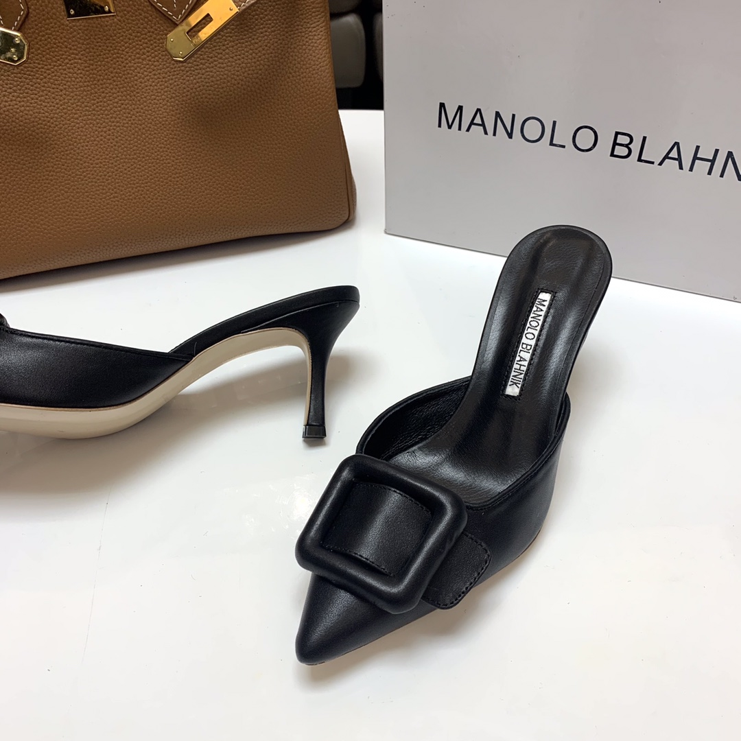 Manolo Blahnik Black Leather Mules with Buckle Detail - Elegant and Chic 8 i1615011727 2897 6