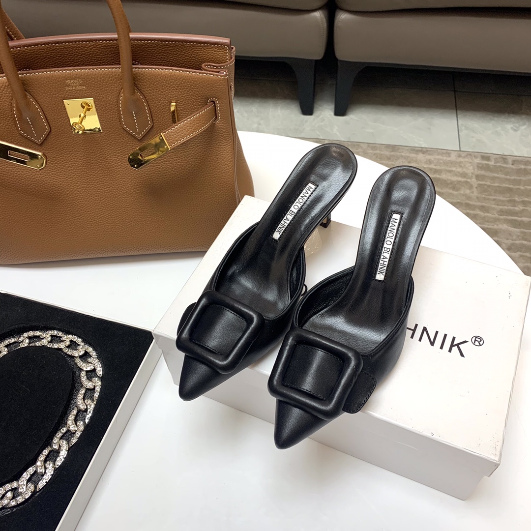 Manolo Blahnik Black Leather Mules with Buckle Detail - Elegant and Chic 9 i1615011727 3362 8
