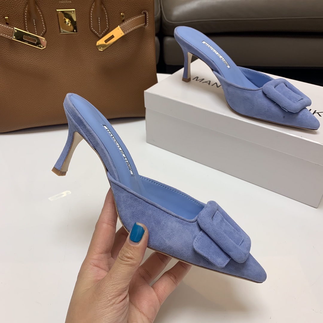 Manolo Blahnik Summer New Style Suede Mules with Crystal Buckle - Elegant 4 i1615011969 3194 3