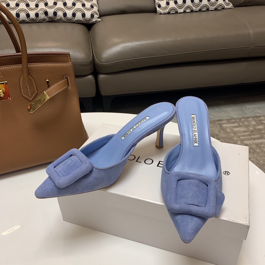 Manolo Blahnik Summer New Style Suede Mules with Crystal Buckle - Elegant 5 i1615011969 3331 4