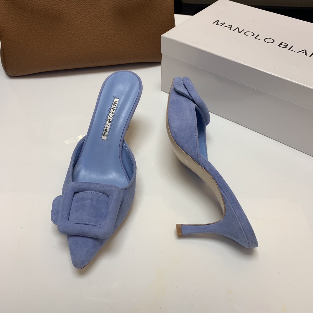 Manolo Blahnik Summer New Style Suede Mules with Crystal Buckle - Elegant 3 i1615011969 68 2