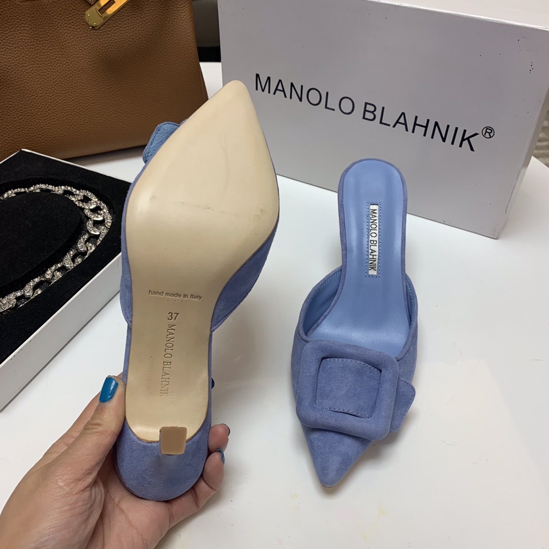 Manolo Blahnik Summer New Style Suede Mules with Crystal Buckle - Elegant 8 i1615011969 9006 7