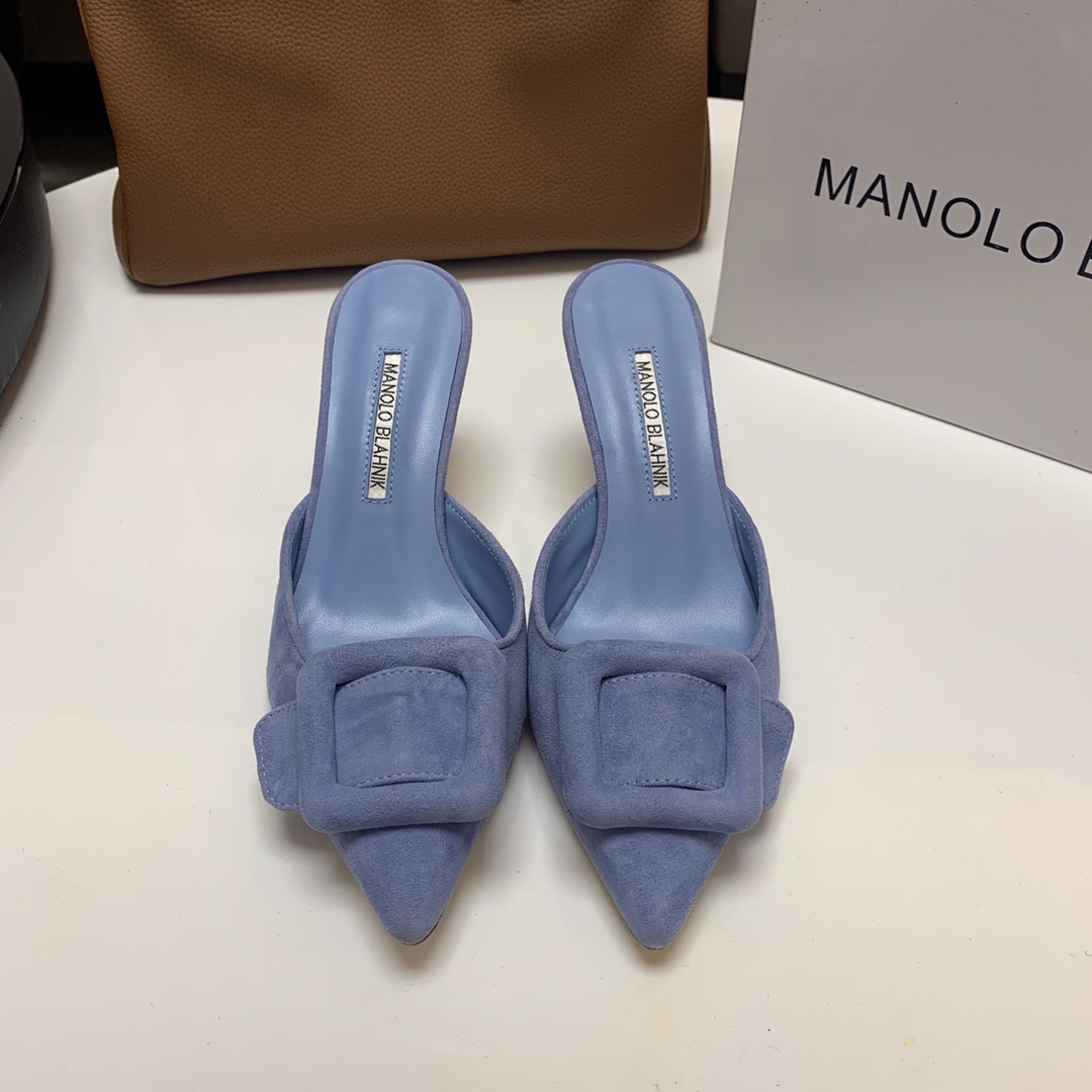 Manolo Blahnik Summer New Style Suede Mules with Crystal Buckle - Elegant 7 i1615011969 9353 6