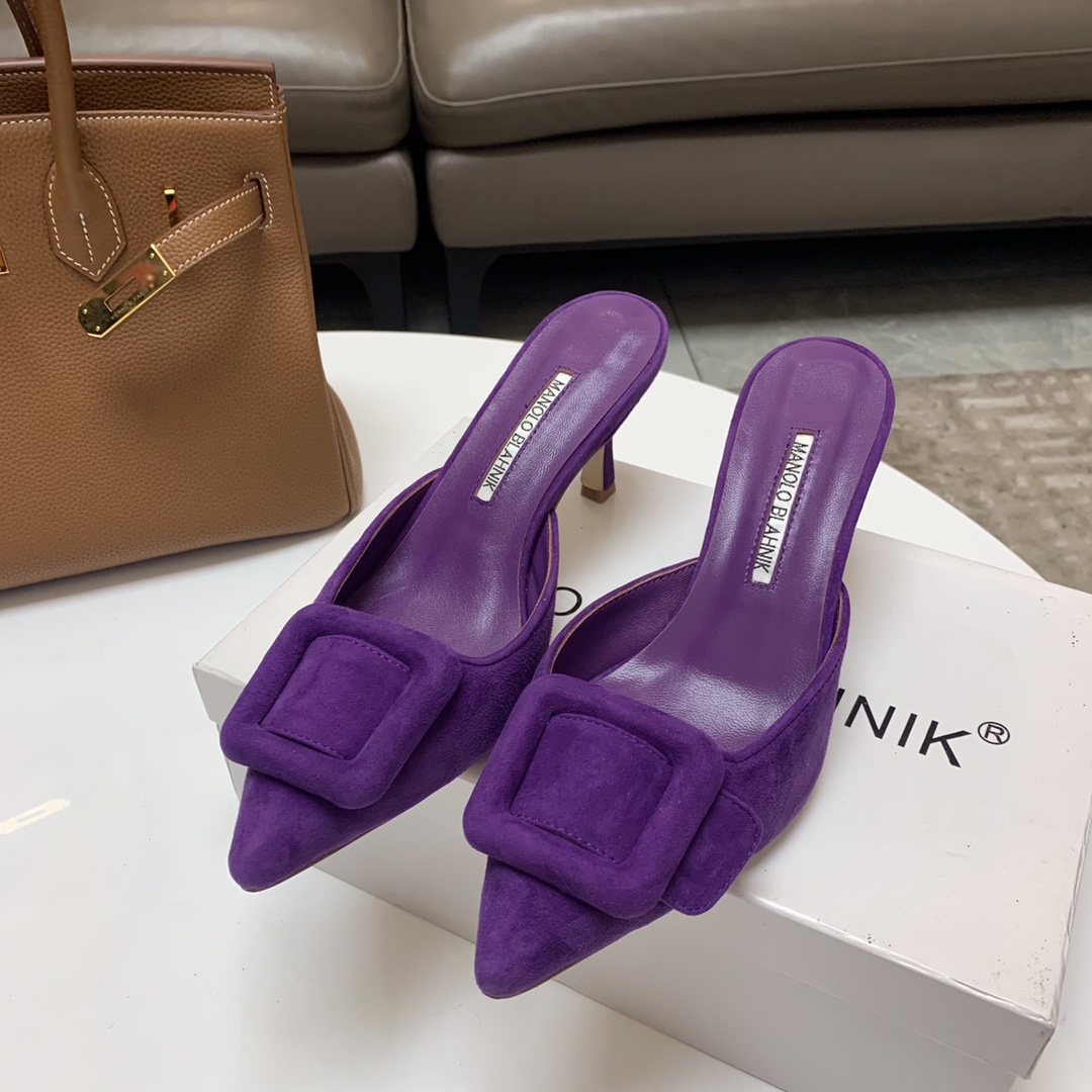 Manolo Blahnik Purple Suede Mules with Crystal Buckle - Summer Collection 1 Manolo Blahnik Purple Suede Mules with Crystal Buckle - Summer Collection