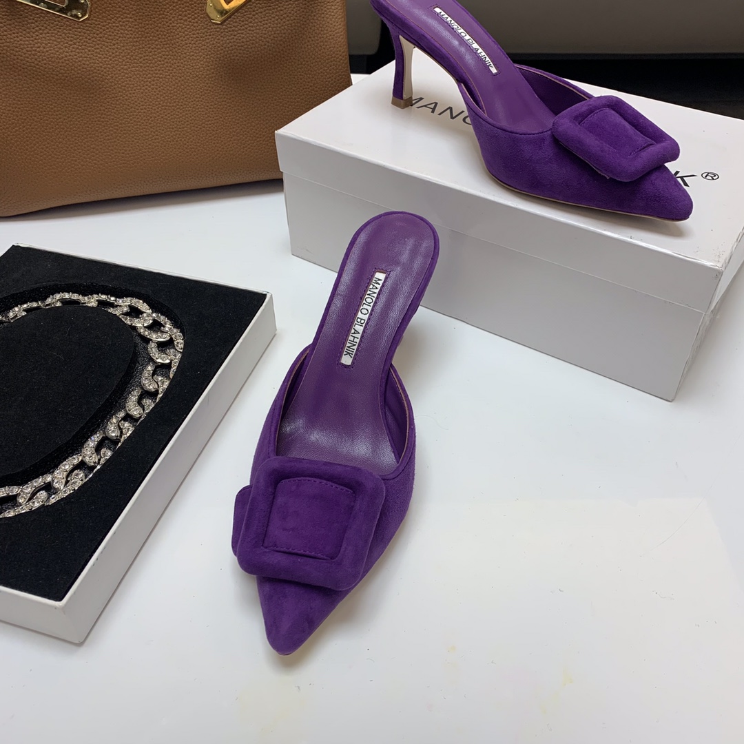 Manolo Blahnik Purple Suede Mules with Crystal Buckle - Summer Collection 8 i1615012019 4567 7