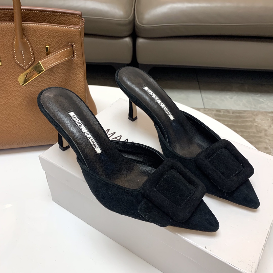Manolo Blahnik Black Suede Mules with Crystal Buckle - Elegant and Chic 2 i1615012058 2807 3