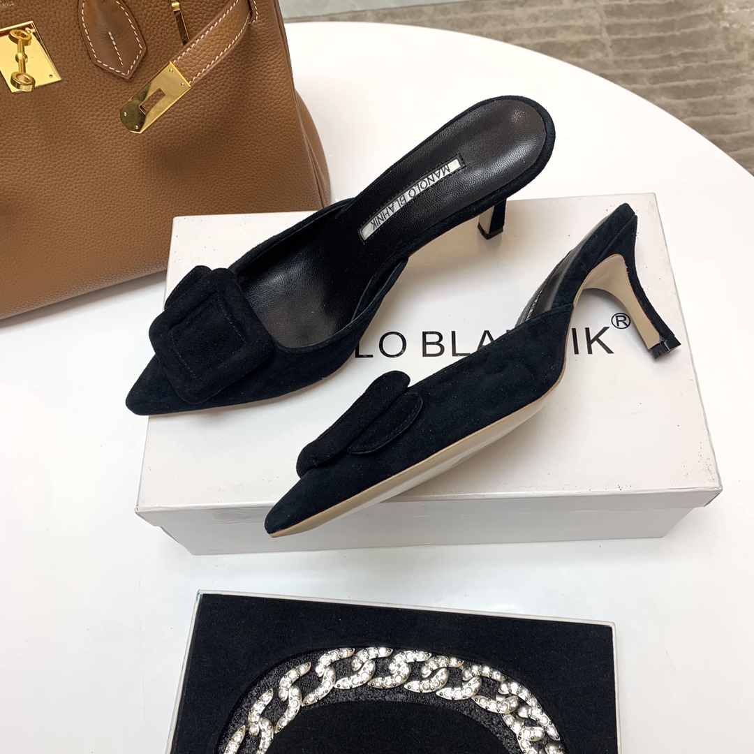 Manolo Blahnik Black Suede Mules with Crystal Buckle - Elegant and Chic 4 i1615012058 3935 2