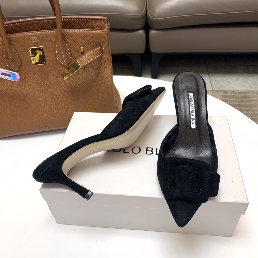 Manolo Blahnik Black Suede Mules with Crystal Buckle - Elegant and Chic 5 i1615012058 4893 4