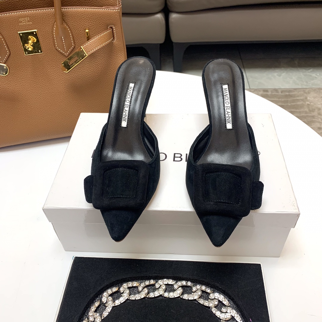 Manolo Blahnik Black Suede Mules with Crystal Buckle - Elegant and Chic 3 i1615012058 5059 1