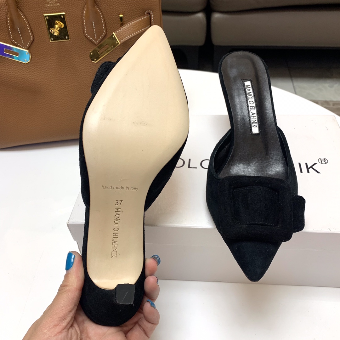 Manolo Blahnik Black Suede Mules with Crystal Buckle - Elegant and Chic 9 i1615012058 5621 8