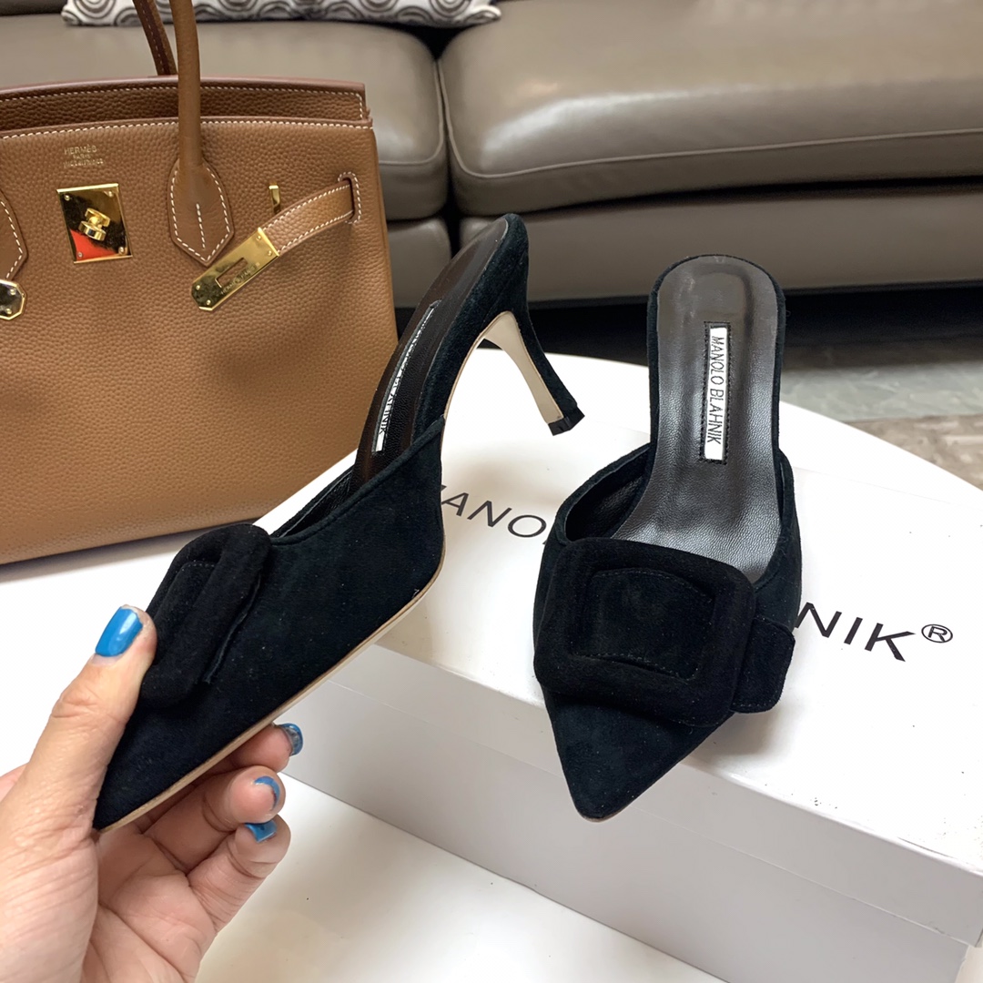 Manolo Blahnik Black Suede Mules with Crystal Buckle - Elegant and Chic 8 i1615012058 607 7