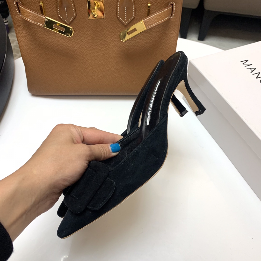 Manolo Blahnik Black Suede Mules with Crystal Buckle - Elegant and Chic 7 i1615012058 8030 6