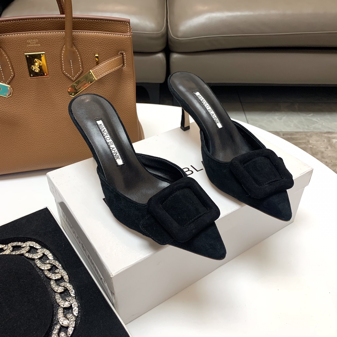 Manolo Blahnik Black Suede Mules with Crystal Buckle - Elegant and Chic 6 i1615012058 8239 5