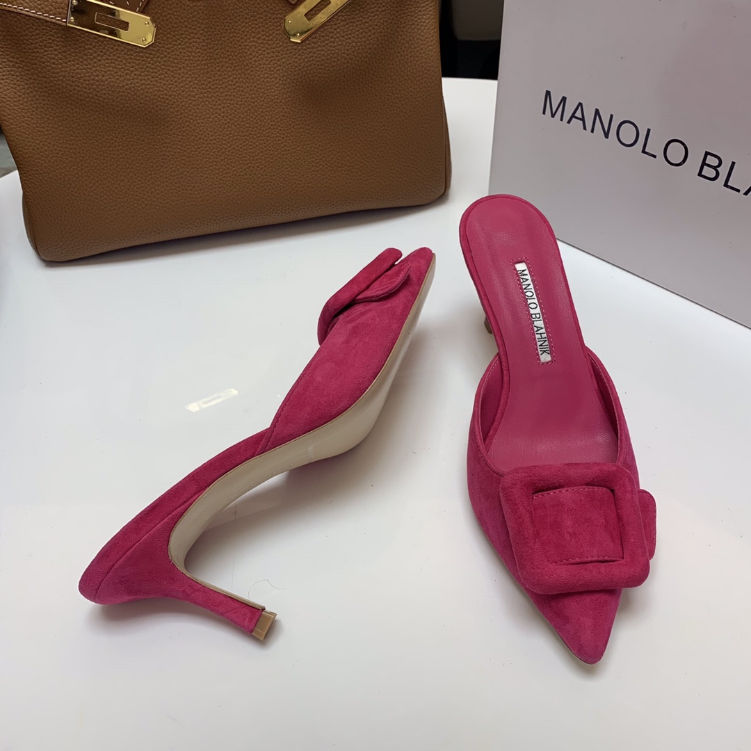 Manolo Blahnik Pink Suede Mules with Crystal Buckle - Summer Collection 9 i1615012087 5046 8