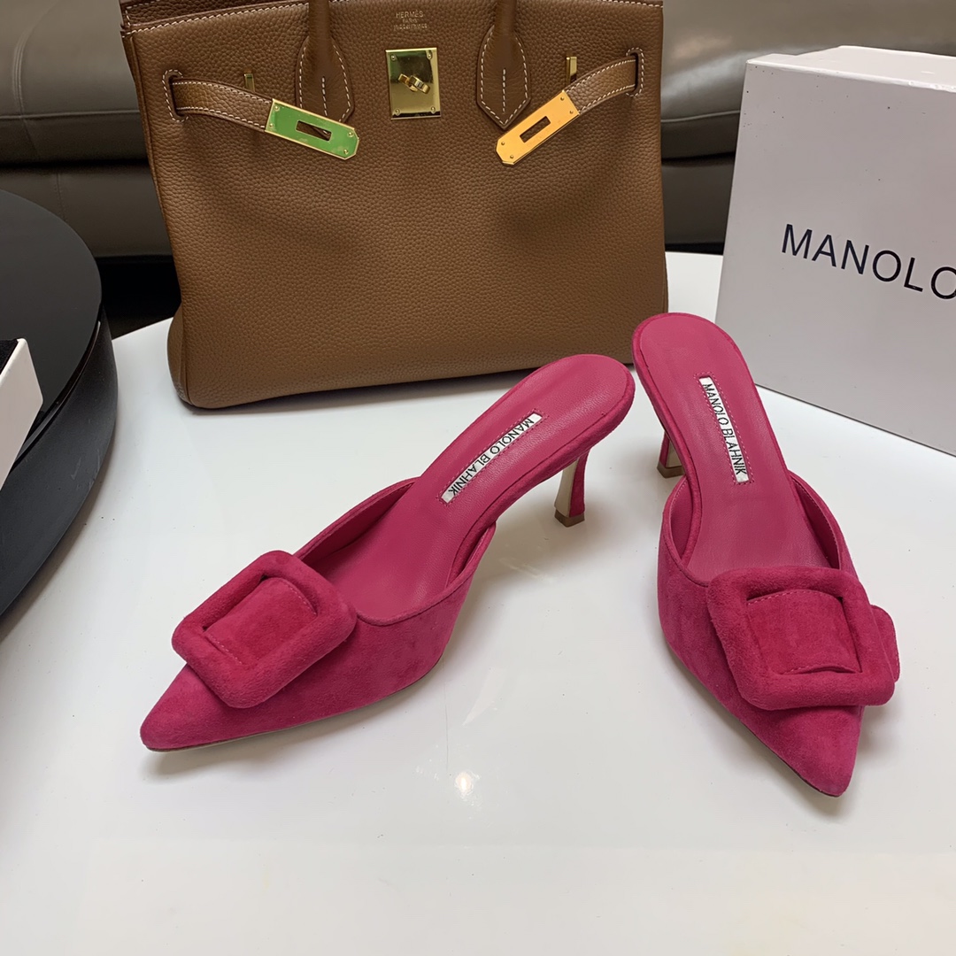 Manolo Blahnik Pink Suede Mules with Crystal Buckle - Summer Collection 6 i1615012087 5347 5