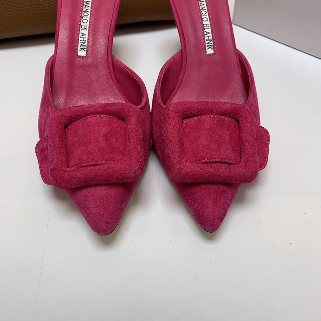 Manolo Blahnik Pink Suede Mules with Crystal Buckle - Summer Collection 8 i1615012087 5971 7