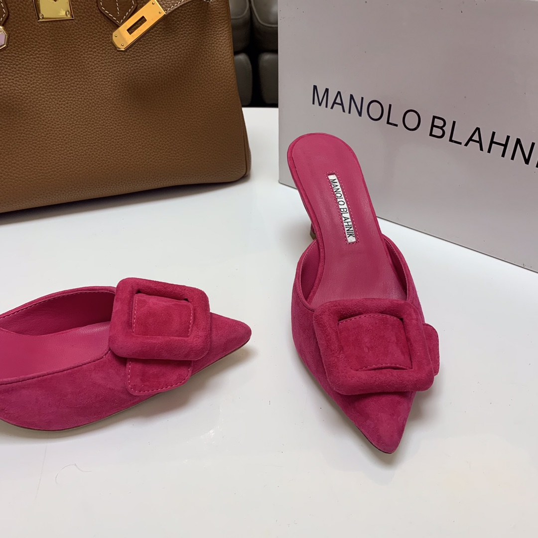 Manolo Blahnik Pink Suede Mules with Crystal Buckle - Summer Collection 5 i1615012087 6733 4