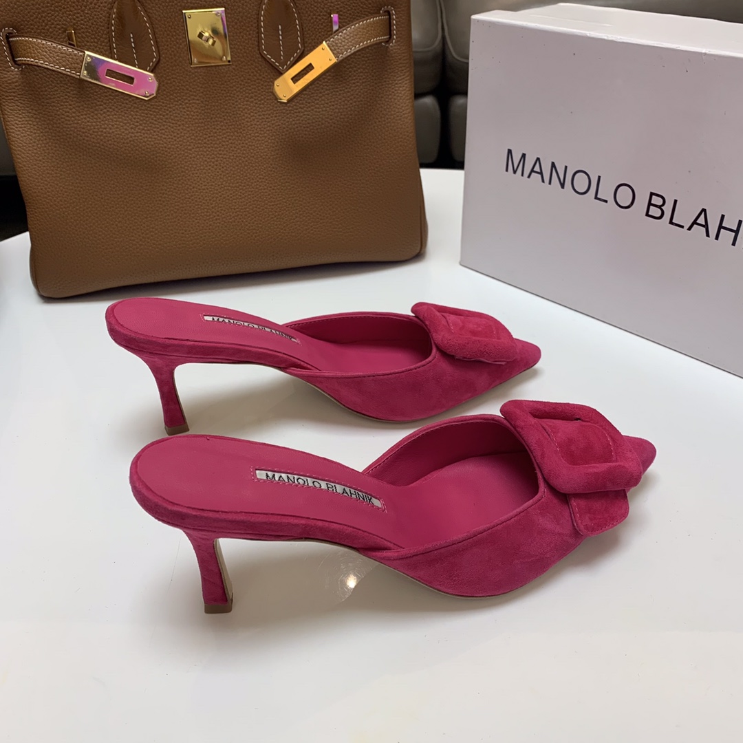 Manolo Blahnik Pink Suede Mules with Crystal Buckle - Summer Collection 3 i1615012087 8113 1