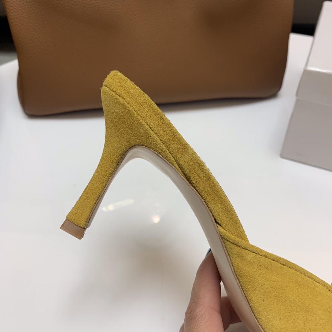 Manolo Blahnik Women's Yellow Suede Mules with Crystal Buckle Heel 7.5cm 7 i1615012149 1026 6
