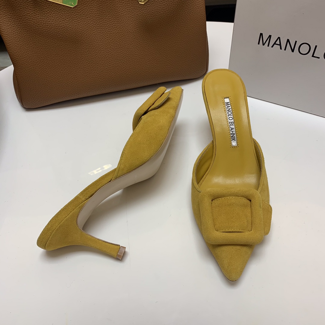 Manolo Blahnik Women's Yellow Suede Mules with Crystal Buckle Heel 7.5cm 3 i1615012149 4816 1