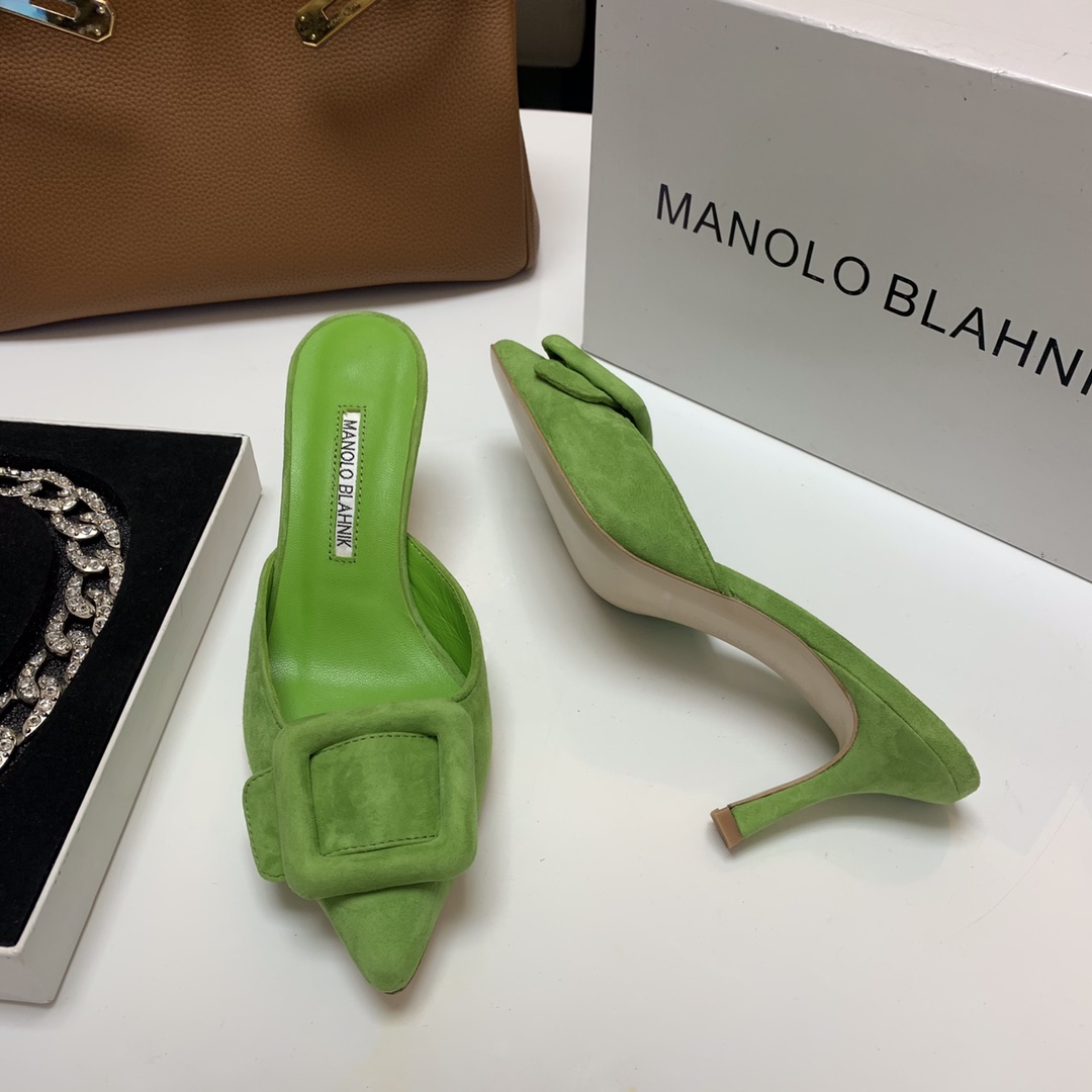 Manolo Blahnik Summer New Women's Heeled Mules with Swarovski Crystal Buckle 5 i1615012188 7065 5
