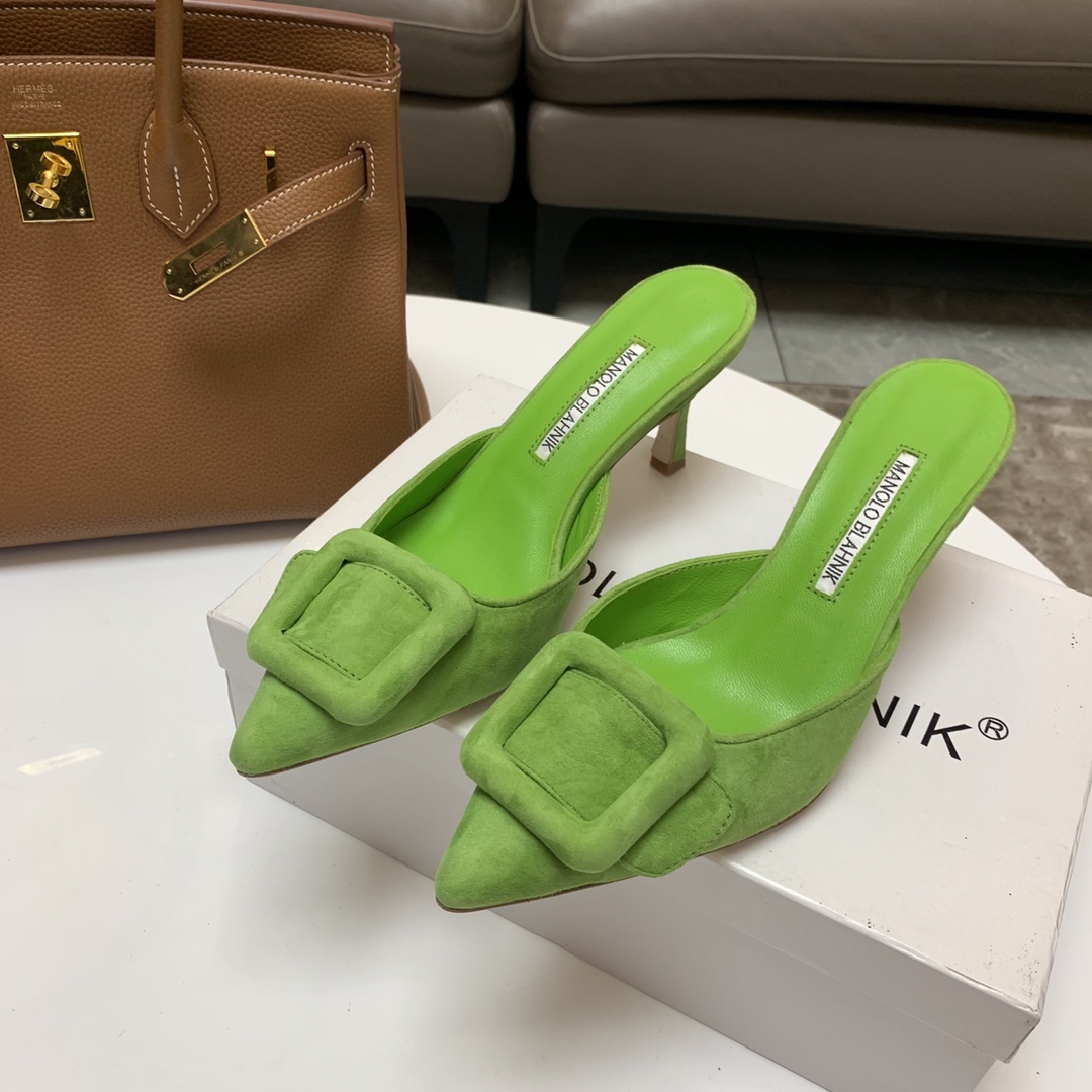 Manolo Blahnik Summer New Women's Heeled Mules with Swarovski Crystal Buckle 1 Manolo Blahnik Summer New Women's Heeled Mules with Swarovski Crystal Buckle