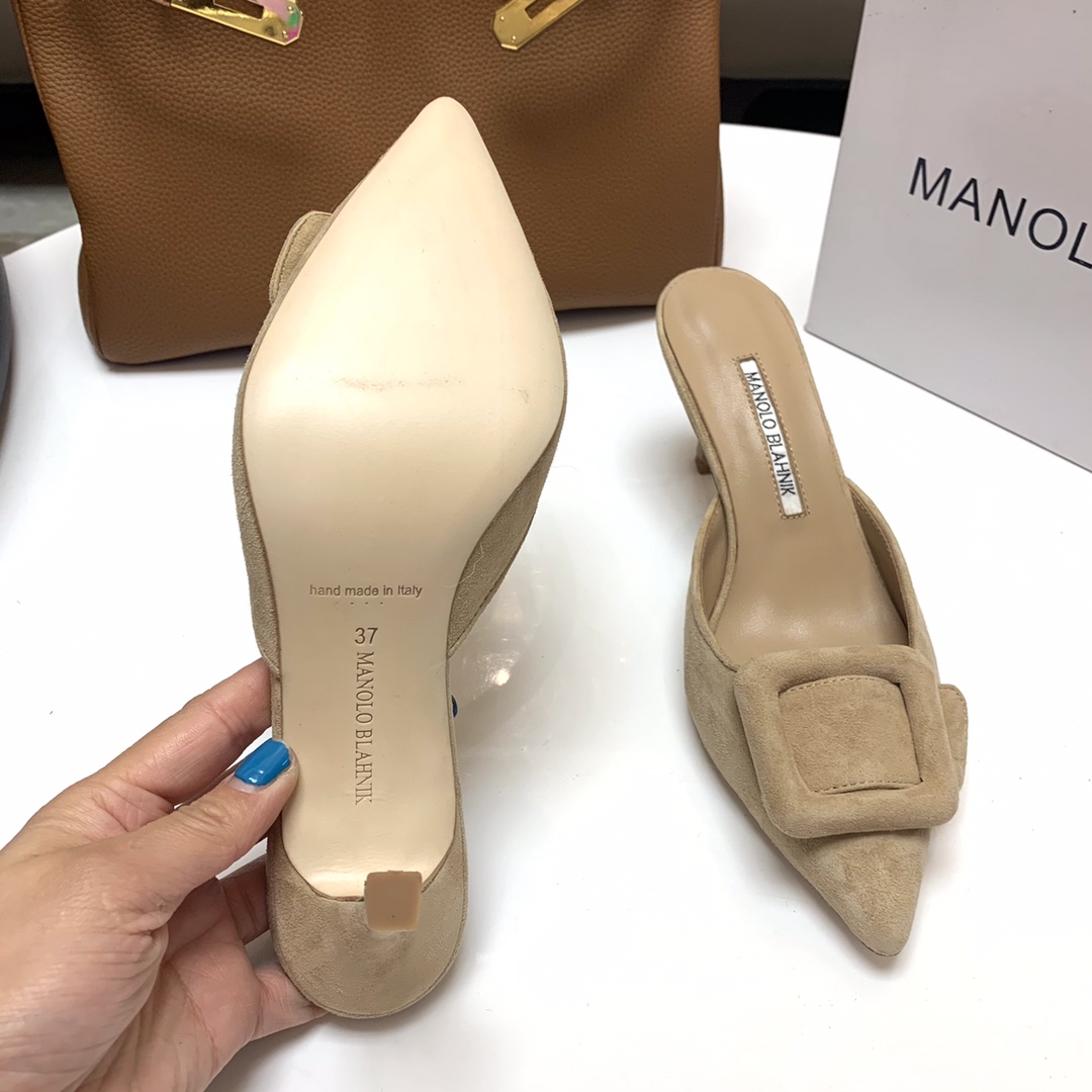 Manolo Blahnik Women's Carolyne Suede Heeled Mules Pointed-Toe Slip-On Shoes 8 i1615012224 3153 7