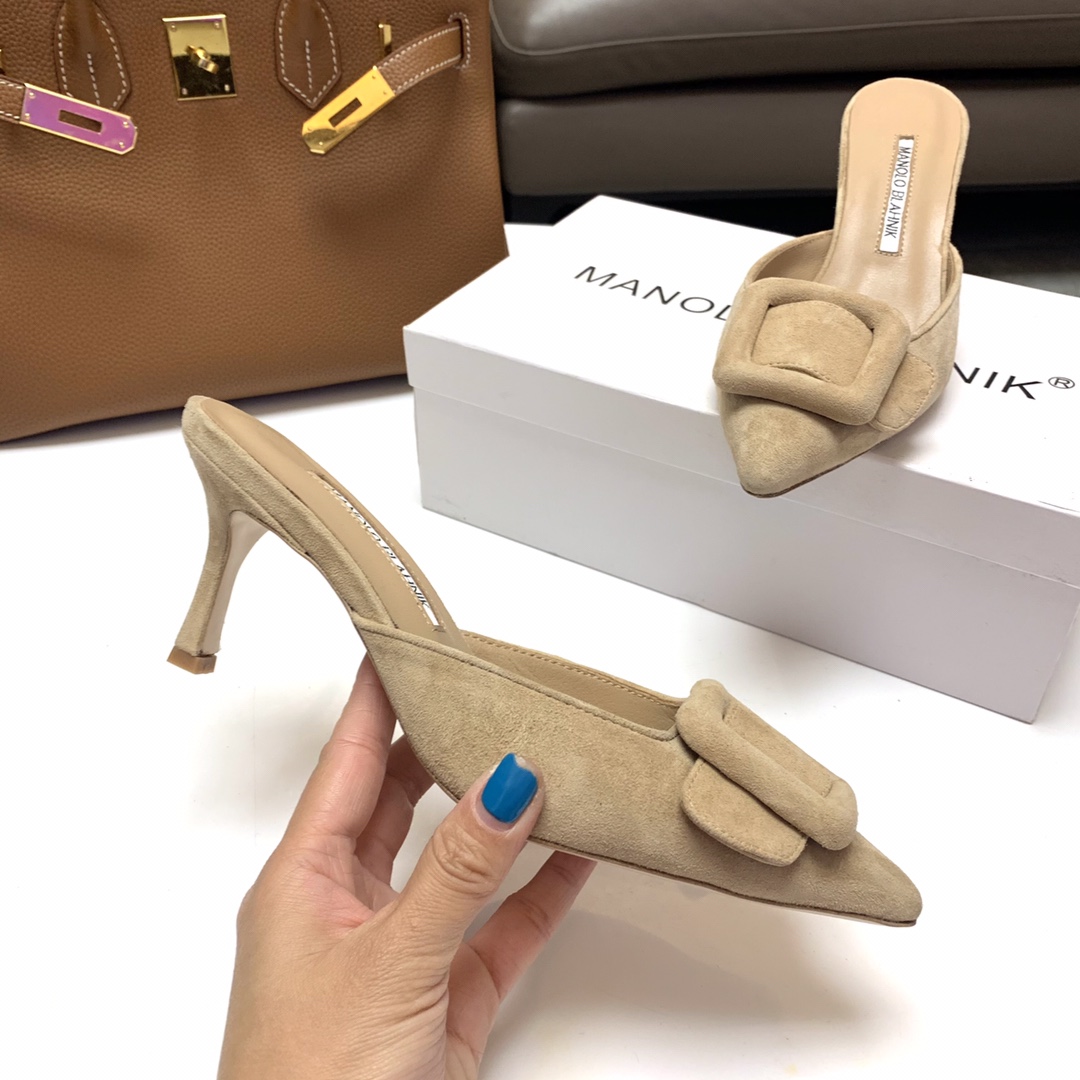 Manolo Blahnik Women's Carolyne Suede Heeled Mules Pointed-Toe Slip-On Shoes 4 i1615012224 3828 3
