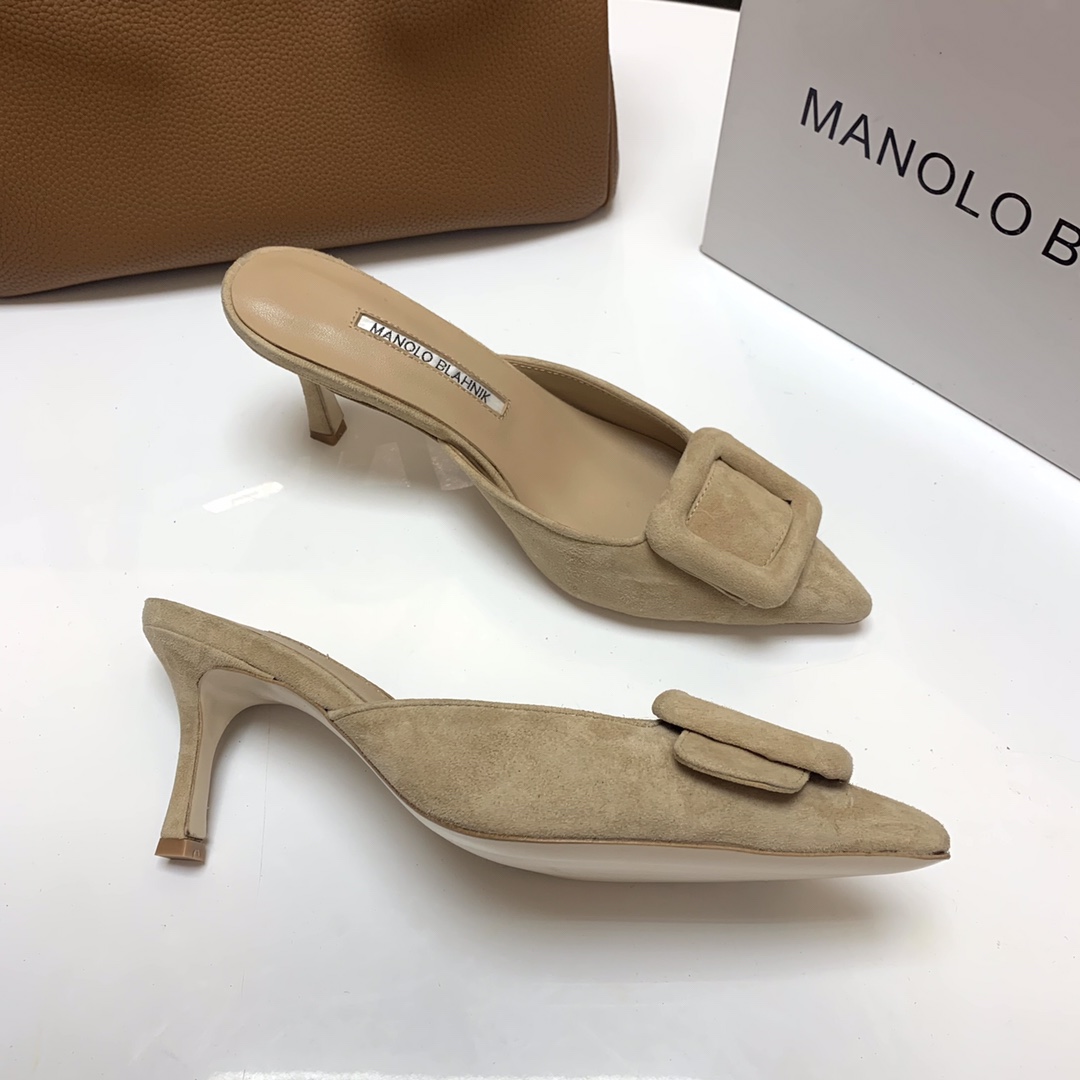 Manolo Blahnik Women's Carolyne Suede Heeled Mules Pointed-Toe Slip-On Shoes 7 i1615012224 5844 6