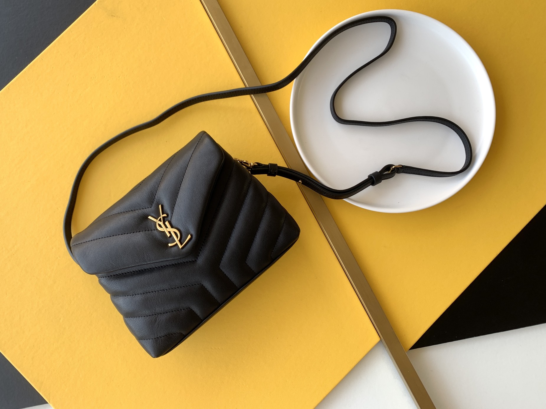 YSL Crossbody Bag Calfskin Front Flap Adjustable Strap Detachable Handle