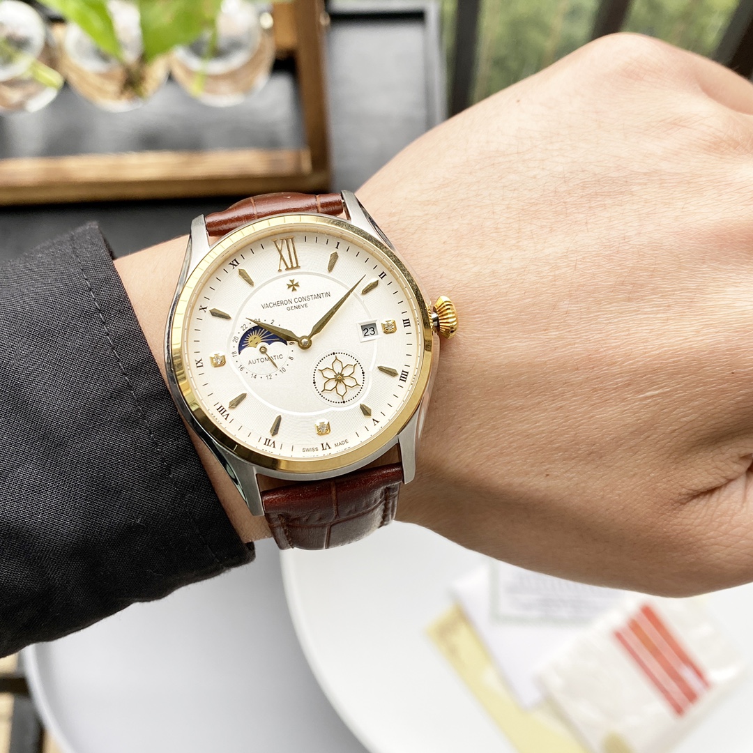 p410 江诗丹顿 Vacheron Constantin 精品男士腕表,四针分离搭载月相设计,技艺精湛,独具匠心,尊贵大气,绅士风范。采用全自动机械机芯,顶级316精钢表壳,进口小牛皮表带,矿物质超强镜面,尺寸40*13