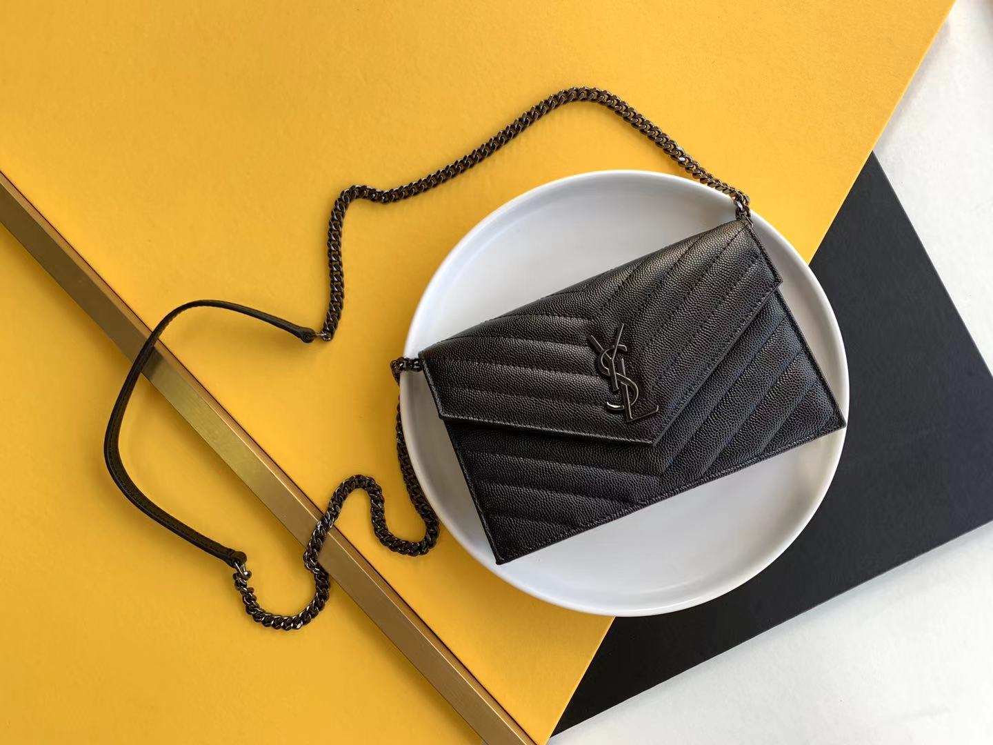 YSL pebbled leather chain bag clutch