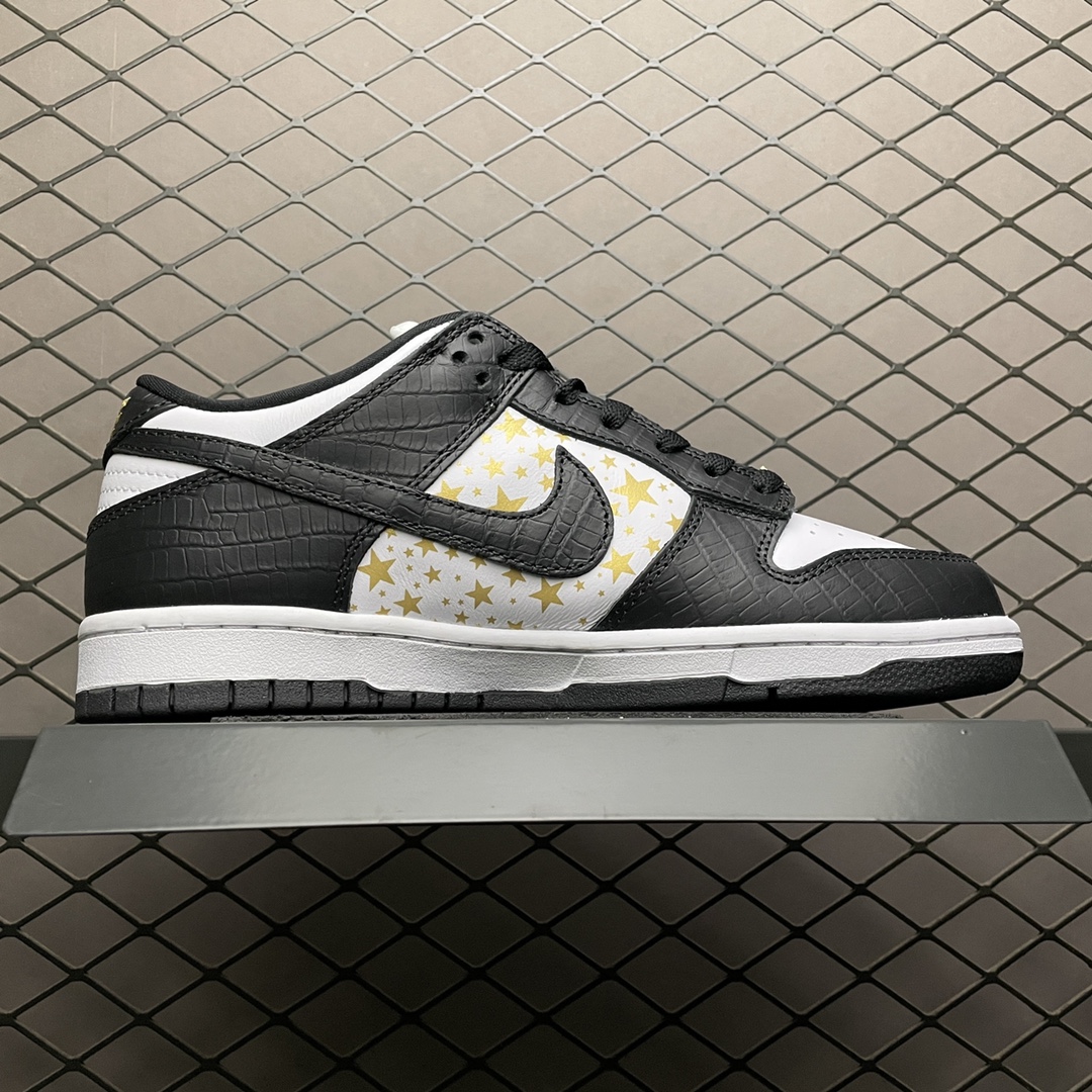 420 纯原版本 Supreme x Nike SB Dunk Low  ” Black Stars ” 白金黑 超限定联名低帮运动休闲板鞋 DH3228-102