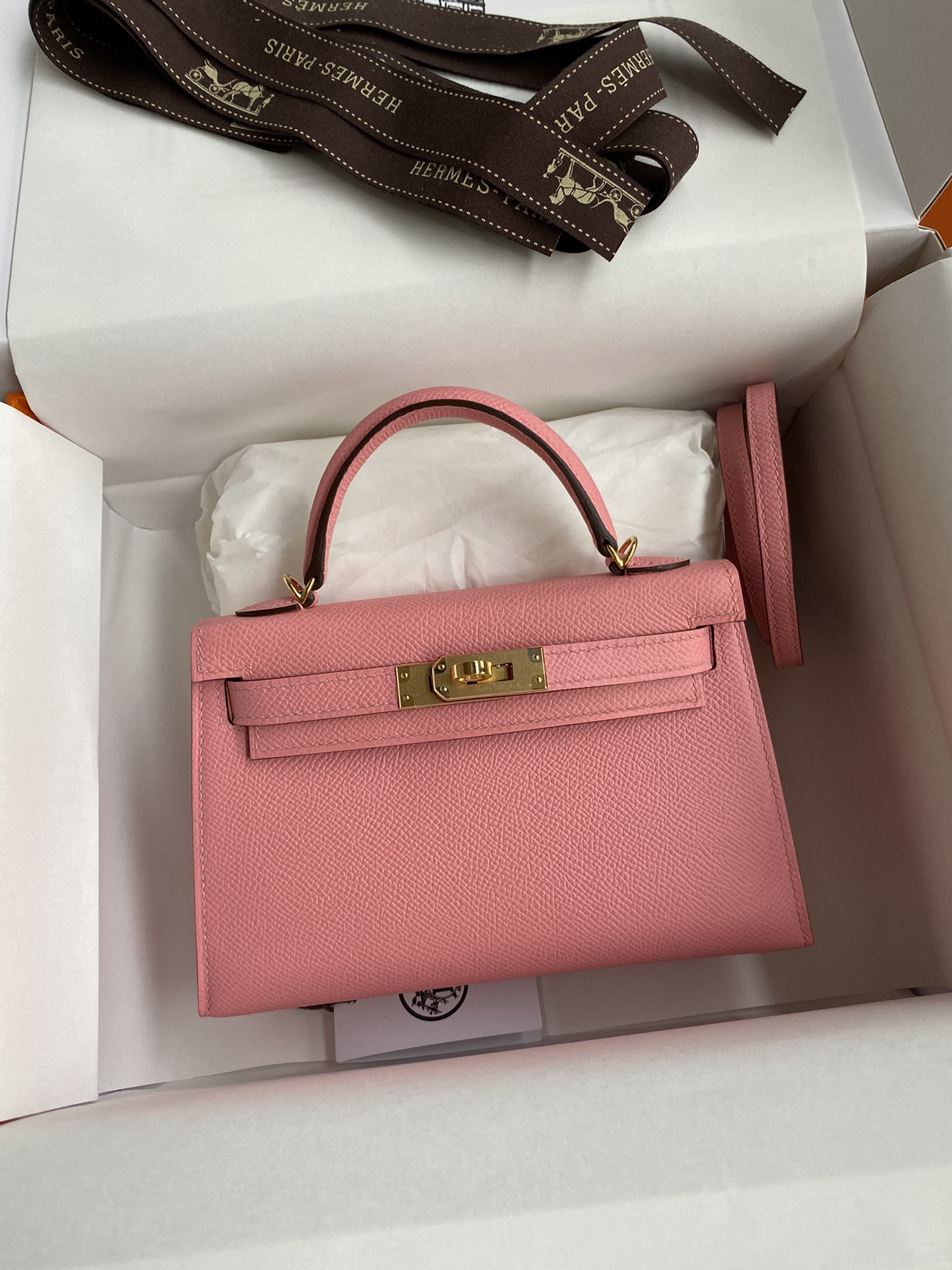 Hermes Kelly Bolsas Sacos de corpo cruzado & Ombro Alta qualidade
 Rosa Hardware Dourado Epsom Mini