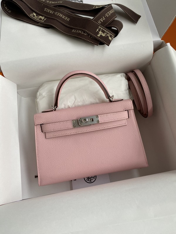 Hermes Kelly Handbags Crossbody & Shoulder Bags Pink Silver Hardware Epsom Mini