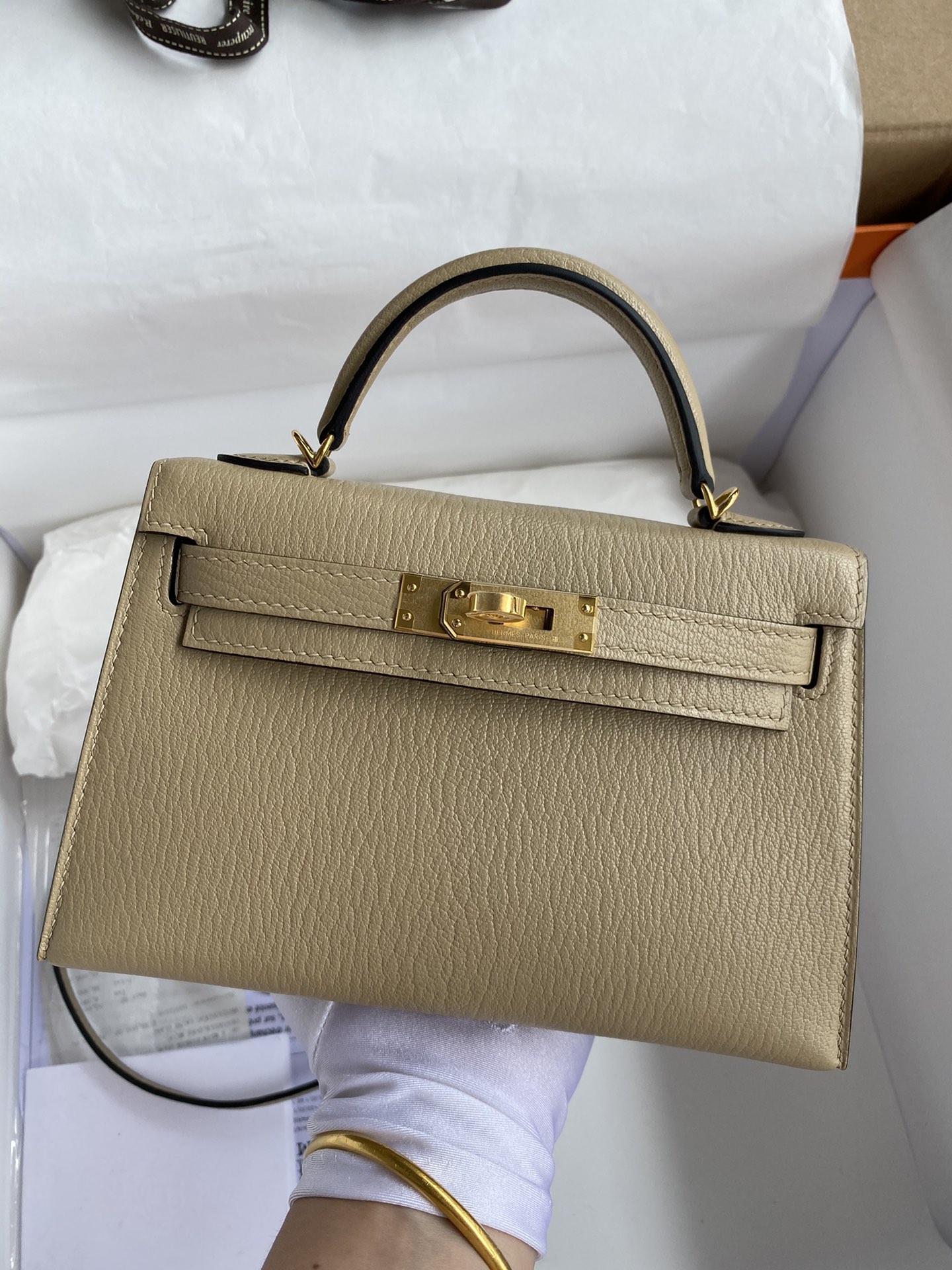 Hermès Second generation Mini Kelly 19cm imported goatskin turtle dove gray gold buckle