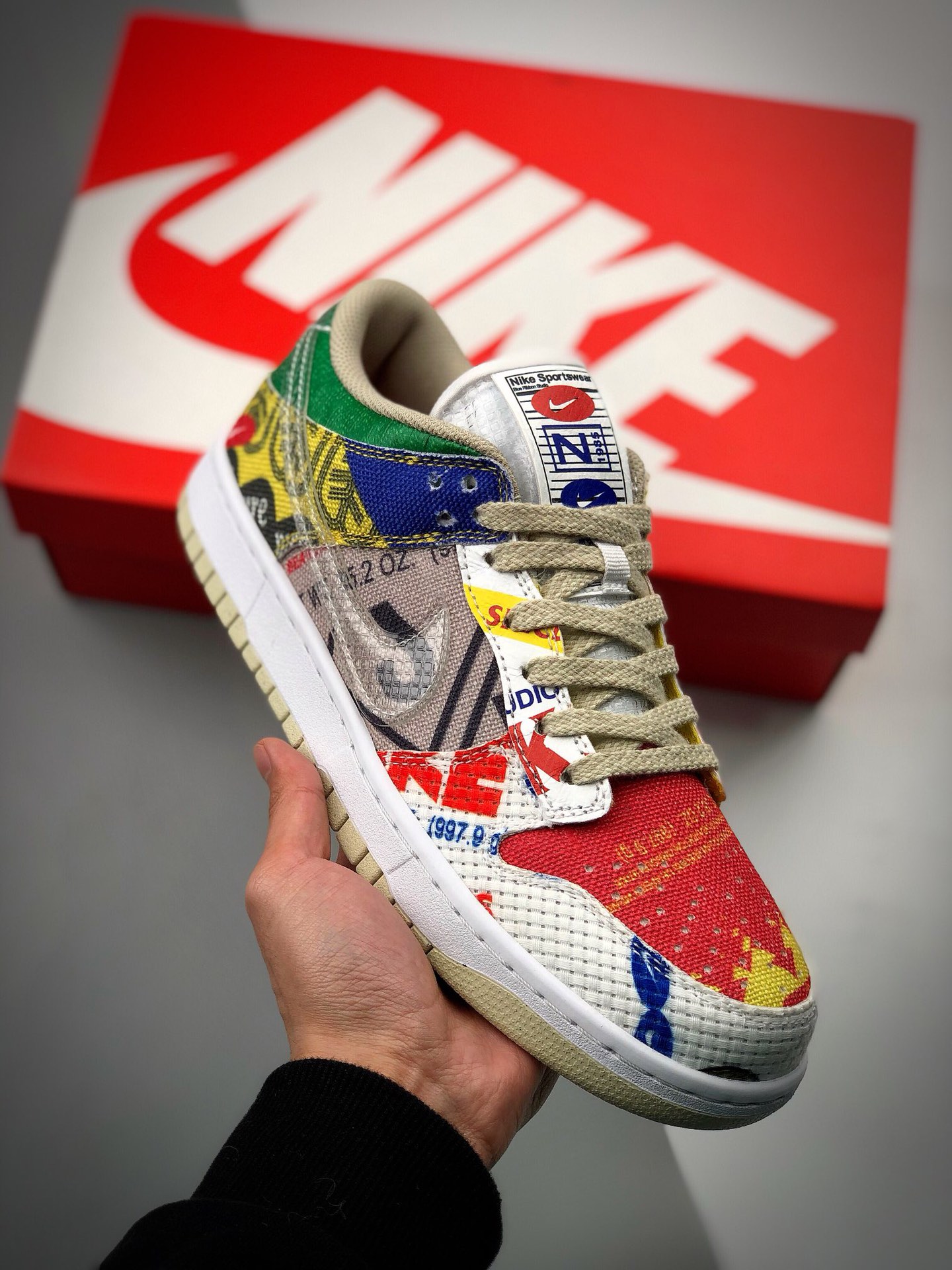 NK SB Dunk low sp "City Market" blanco multicolor supermercado, producción original pura de fábrica grande, piel origin…