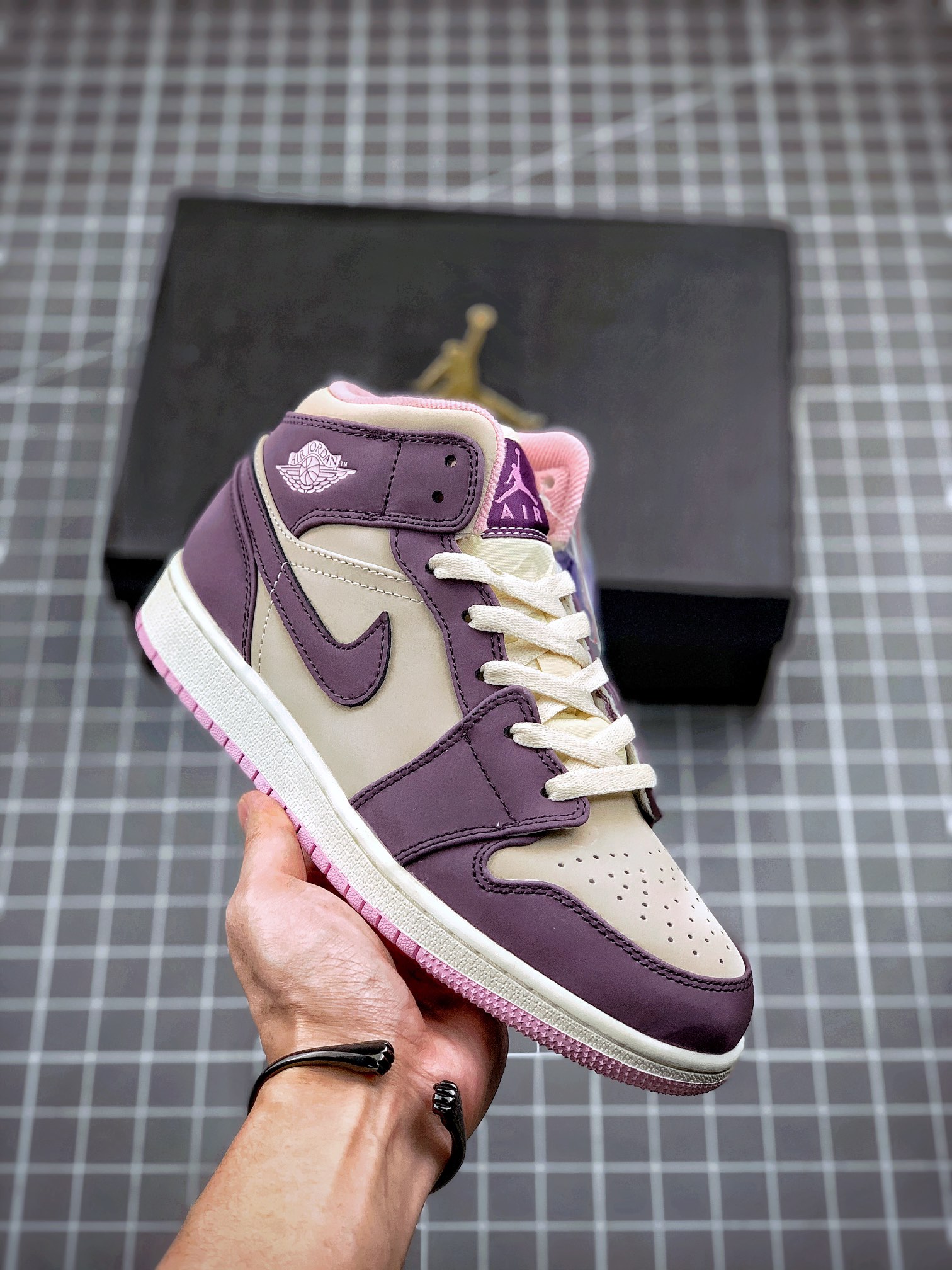 Air Jordan 1 Mid uva rosa y púrpura 🍇, pedido de cliente de comercio exterior de Tmall, artesanía de nivel original, s…